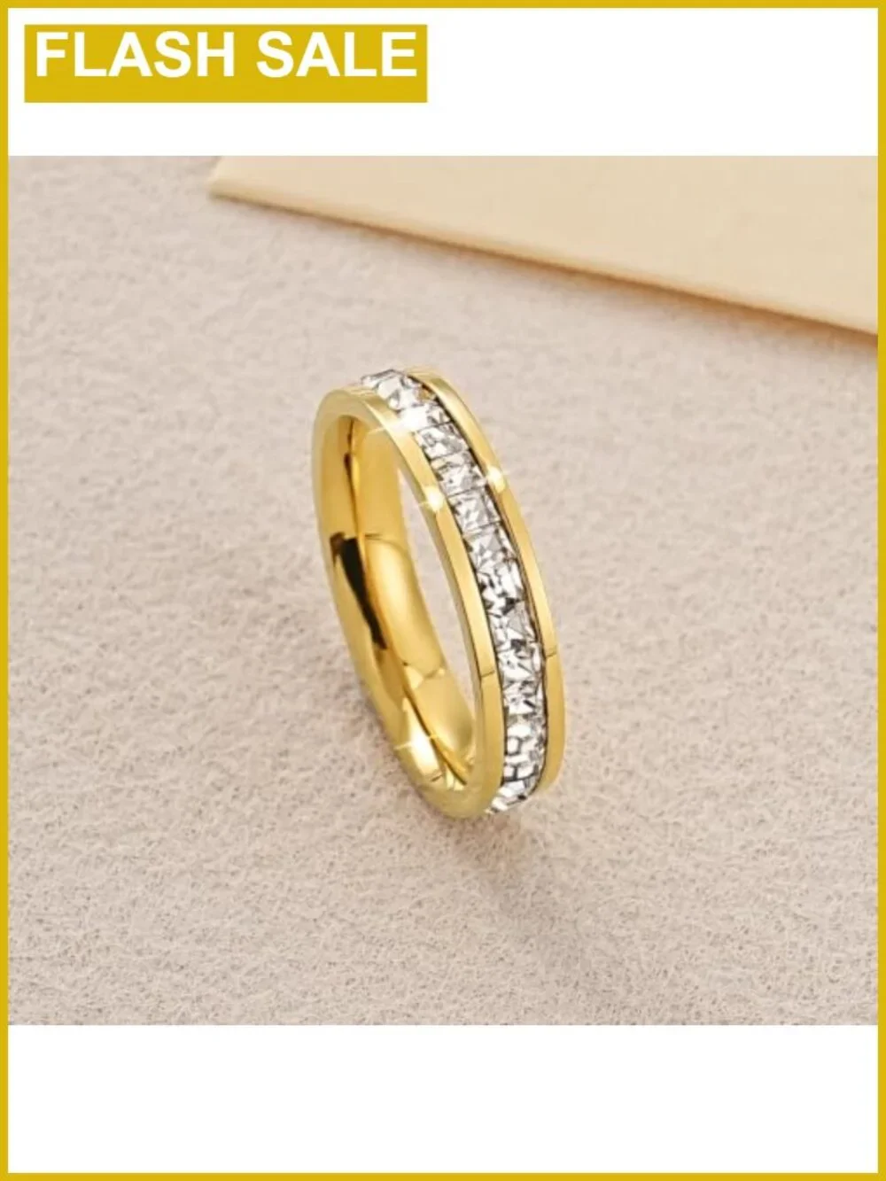 14K Gold Plated Stainless Steel UV Reactive Eternity Ring Cubic Zirconia